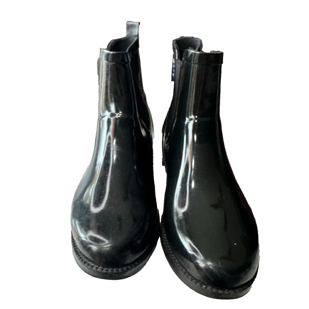 Michael Kors Womens Black Glossy Rubber Chelsea Rain Boots Ankle Booties Size 8